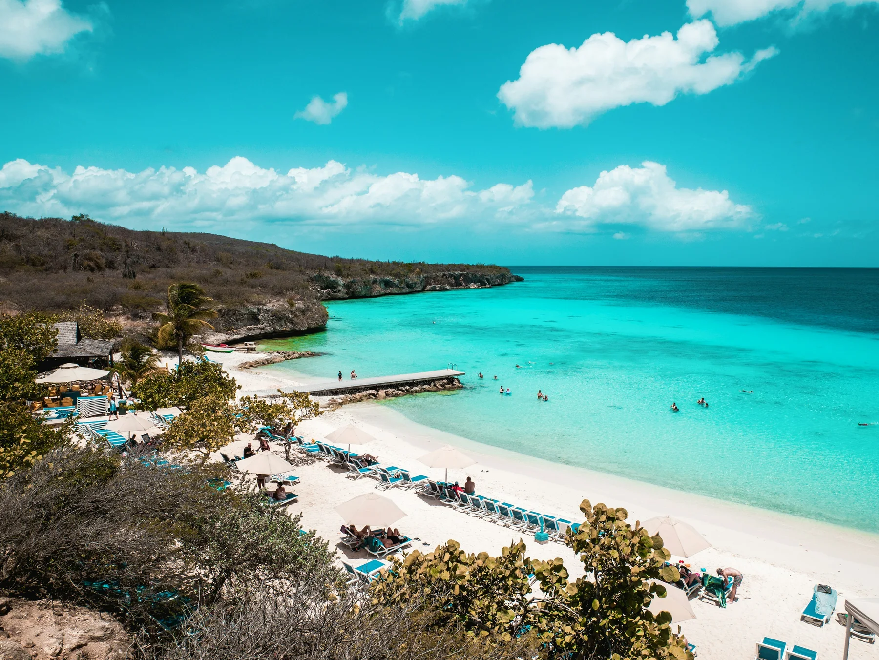 Turquoise Caribbean water and the shoreline of Curaçao